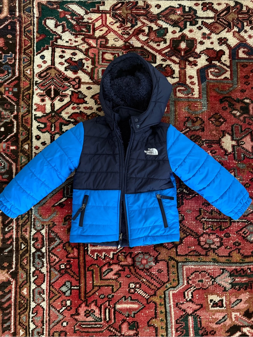 The North Face Blue and Navy Kids' Hooded Puffer Jacket